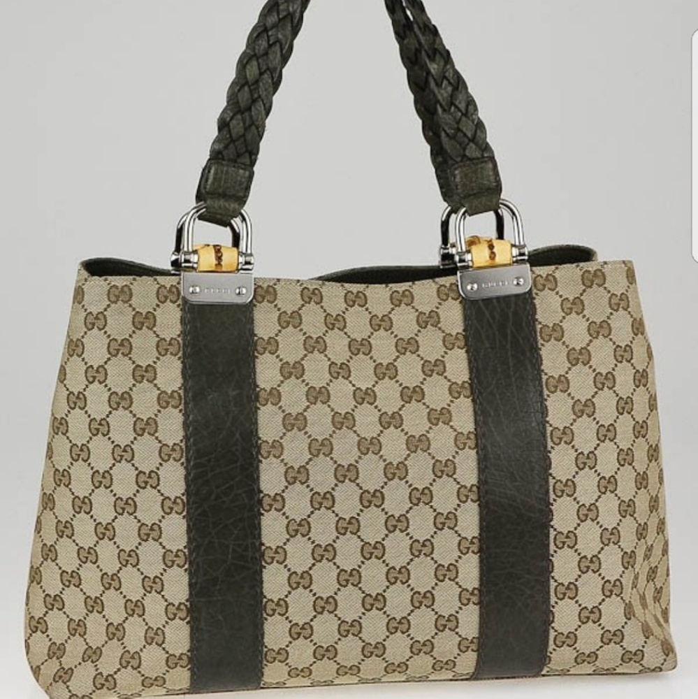 GUCCI GG CANVAS BAMBOO BAR MEDIUM TOTE BAG